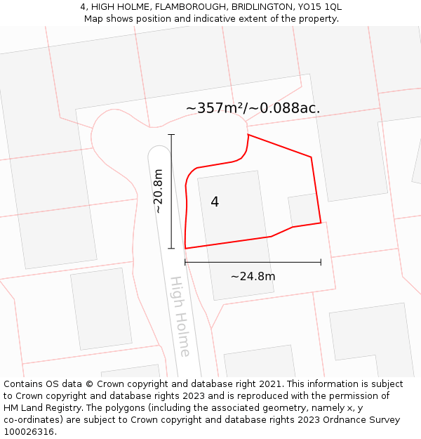 4, HIGH HOLME, FLAMBOROUGH, BRIDLINGTON, YO15 1QL: Plot and title map