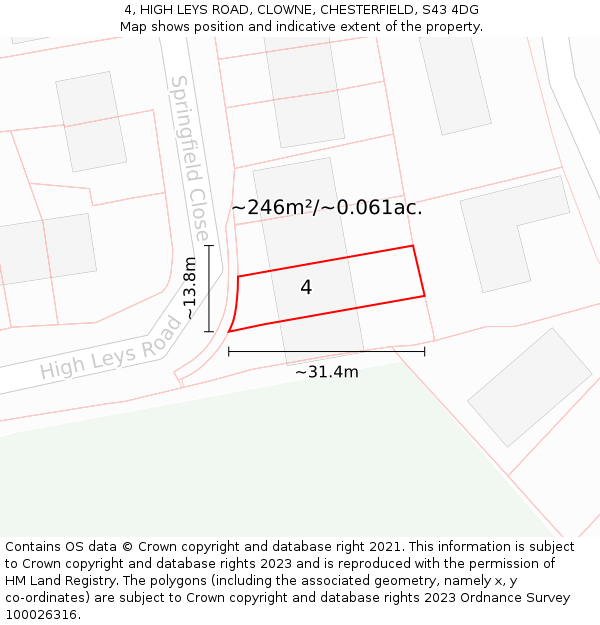 4, HIGH LEYS ROAD, CLOWNE, CHESTERFIELD, S43 4DG: Plot and title map