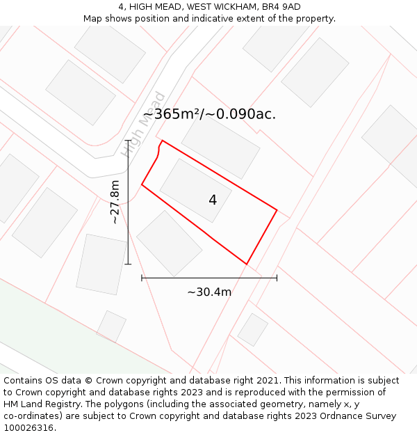 4, HIGH MEAD, WEST WICKHAM, BR4 9AD: Plot and title map