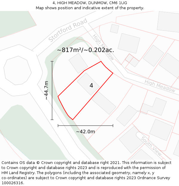 4, HIGH MEADOW, DUNMOW, CM6 1UG: Plot and title map