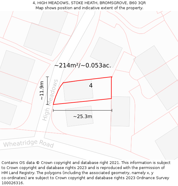 4, HIGH MEADOWS, STOKE HEATH, BROMSGROVE, B60 3QR: Plot and title map