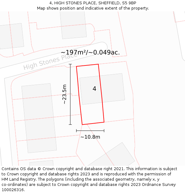 4, HIGH STONES PLACE, SHEFFIELD, S5 9BP: Plot and title map