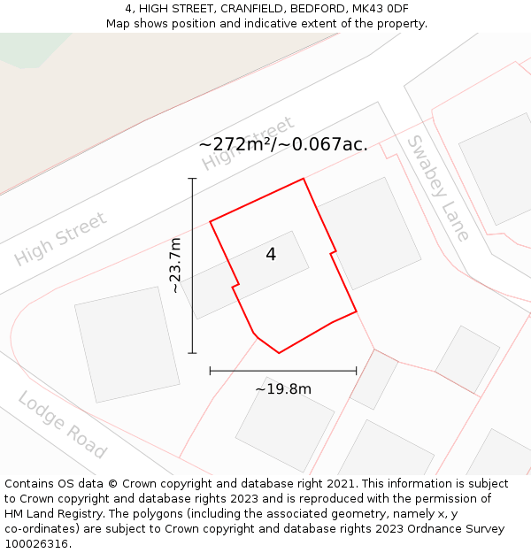 4, HIGH STREET, CRANFIELD, BEDFORD, MK43 0DF: Plot and title map