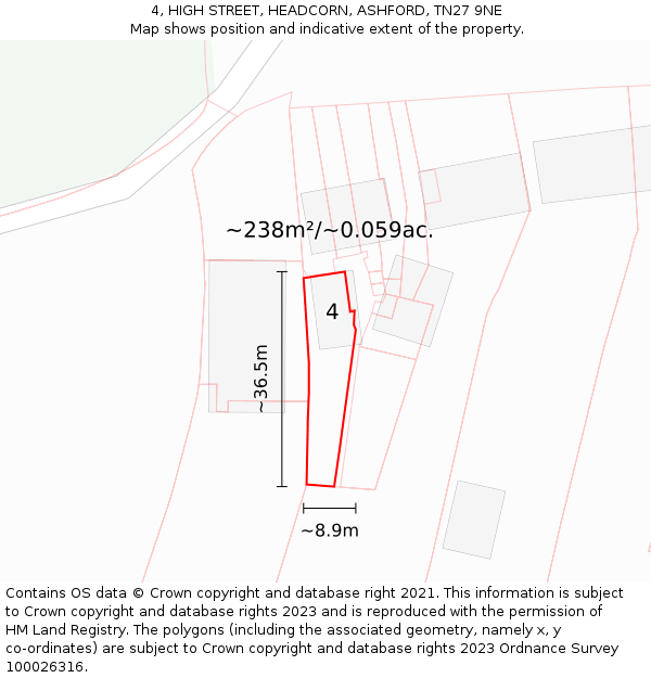4, HIGH STREET, HEADCORN, ASHFORD, TN27 9NE: Plot and title map