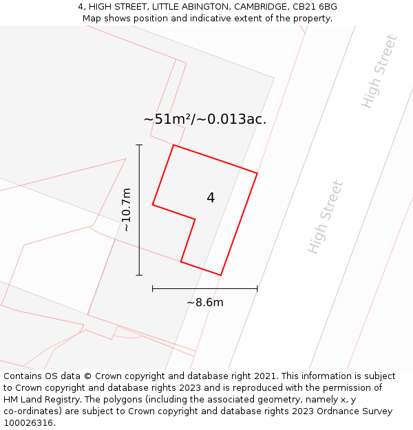 4, HIGH STREET, LITTLE ABINGTON, CAMBRIDGE, CB21 6BG: Plot and title map
