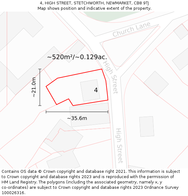 4, HIGH STREET, STETCHWORTH, NEWMARKET, CB8 9TJ: Plot and title map