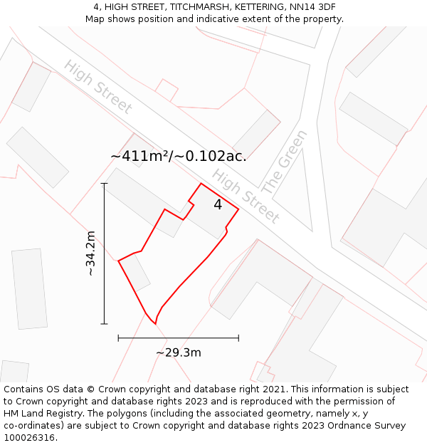 4, HIGH STREET, TITCHMARSH, KETTERING, NN14 3DF: Plot and title map