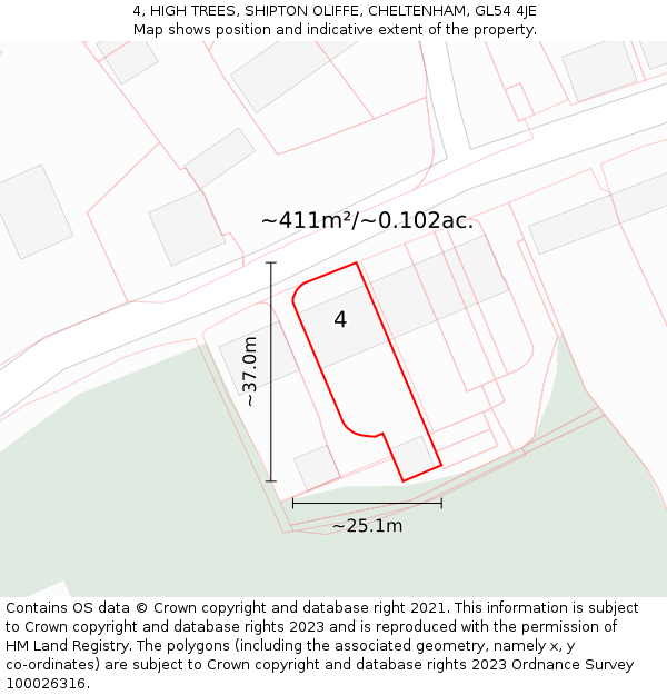 4, HIGH TREES, SHIPTON OLIFFE, CHELTENHAM, GL54 4JE: Plot and title map