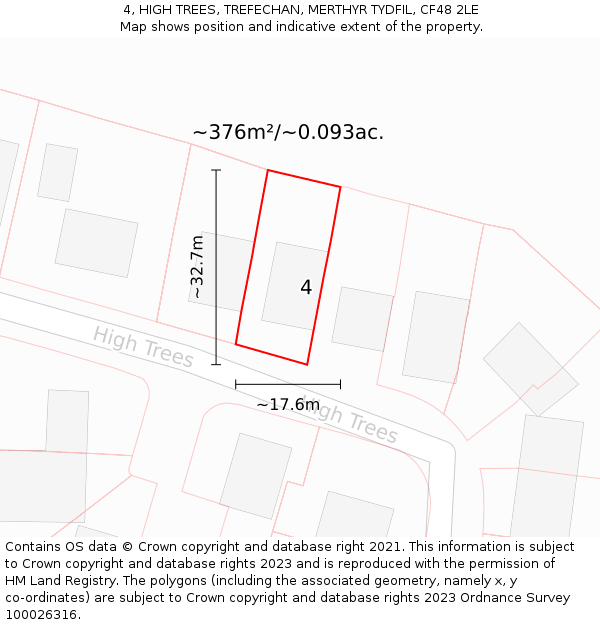 4, HIGH TREES, TREFECHAN, MERTHYR TYDFIL, CF48 2LE: Plot and title map