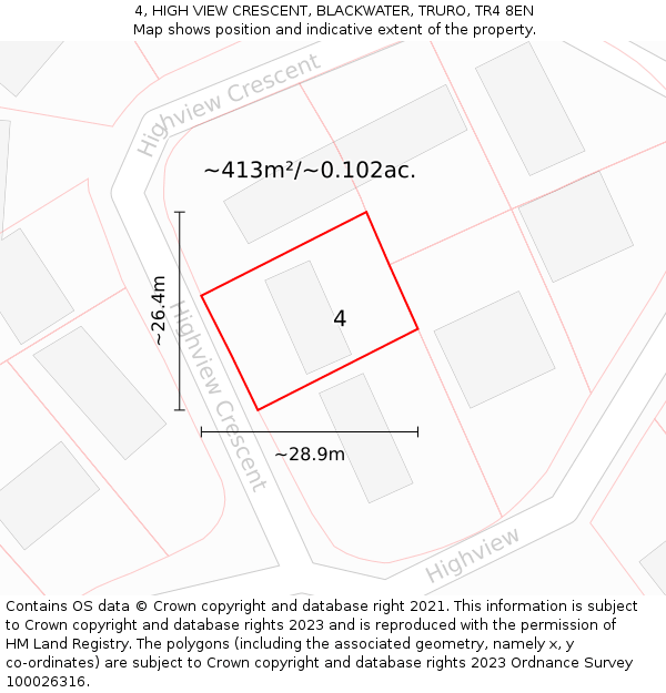 4, HIGH VIEW CRESCENT, BLACKWATER, TRURO, TR4 8EN: Plot and title map