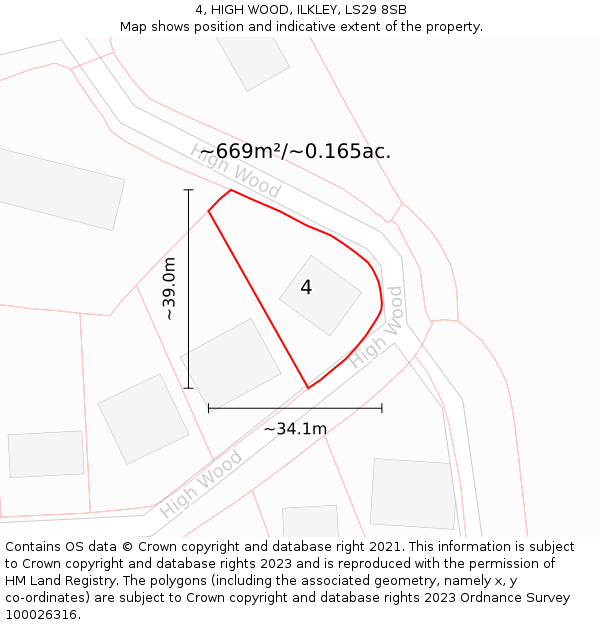 4, HIGH WOOD, ILKLEY, LS29 8SB: Plot and title map