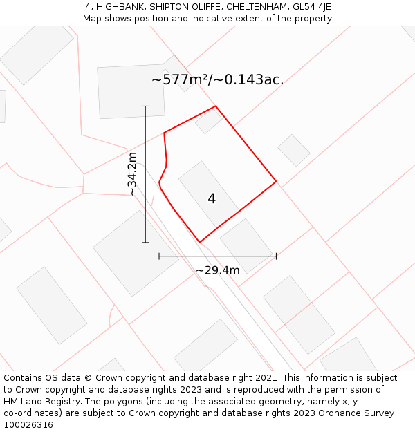 4, HIGHBANK, SHIPTON OLIFFE, CHELTENHAM, GL54 4JE: Plot and title map