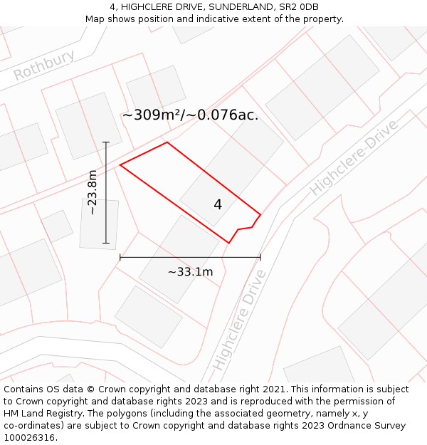 4, HIGHCLERE DRIVE, SUNDERLAND, SR2 0DB: Plot and title map
