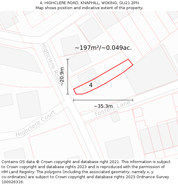 4, HIGHCLERE ROAD, KNAPHILL, WOKING, GU21 2PN: Plot and title map