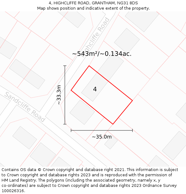 4, HIGHCLIFFE ROAD, GRANTHAM, NG31 8DS: Plot and title map