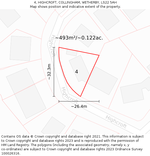 4, HIGHCROFT, COLLINGHAM, WETHERBY, LS22 5AH: Plot and title map