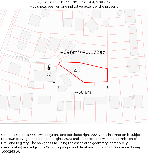 4, HIGHCROFT DRIVE, NOTTINGHAM, NG8 4DX: Plot and title map