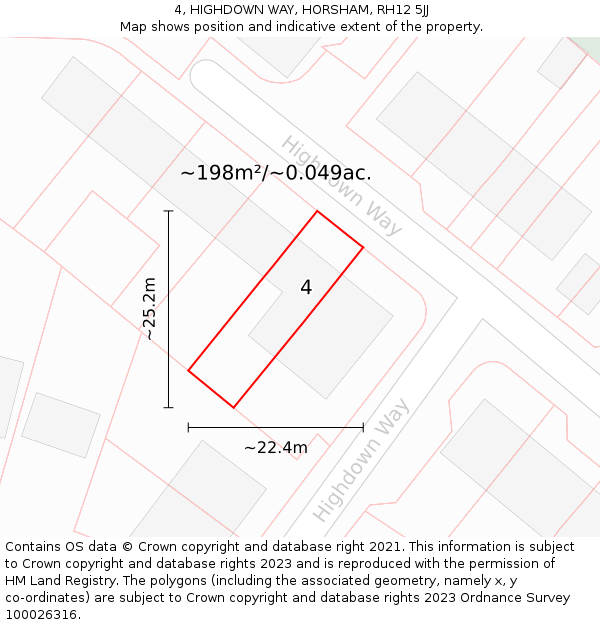 4, HIGHDOWN WAY, HORSHAM, RH12 5JJ: Plot and title map