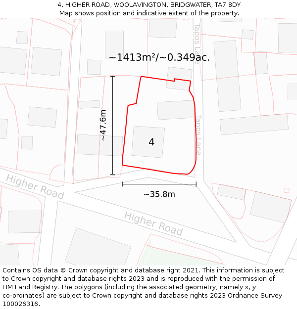 4, HIGHER ROAD, WOOLAVINGTON, BRIDGWATER, TA7 8DY: Plot and title map