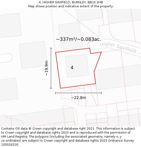 4, HIGHER SAXIFIELD, BURNLEY, BB10 2HB: Plot and title map