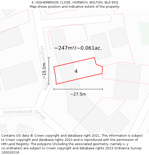 4, HIGHERBROOK CLOSE, HORWICH, BOLTON, BL6 6SQ: Plot and title map