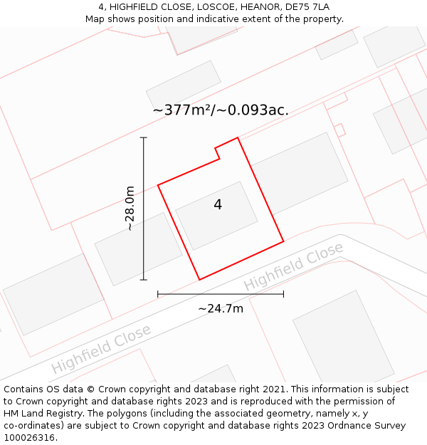 4, HIGHFIELD CLOSE, LOSCOE, HEANOR, DE75 7LA: Plot and title map