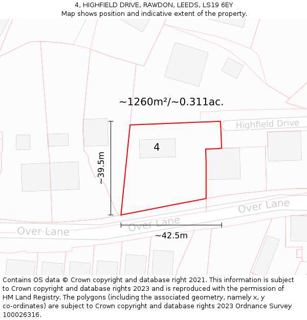 4, HIGHFIELD DRIVE, RAWDON, LEEDS, LS19 6EY: Plot and title map