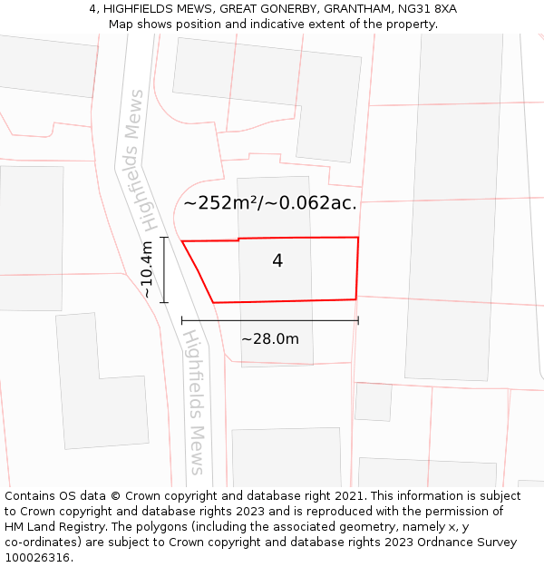 4, HIGHFIELDS MEWS, GREAT GONERBY, GRANTHAM, NG31 8XA: Plot and title map