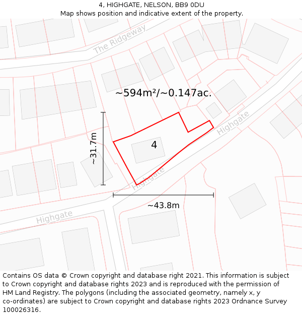 4, HIGHGATE, NELSON, BB9 0DU: Plot and title map
