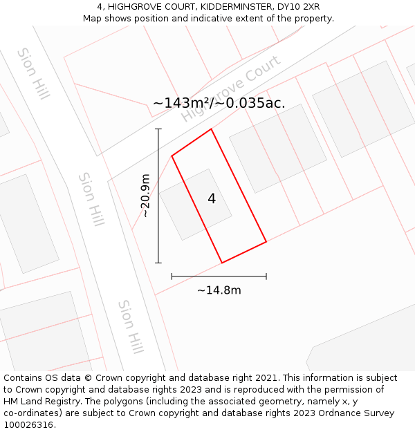 4, HIGHGROVE COURT, KIDDERMINSTER, DY10 2XR: Plot and title map