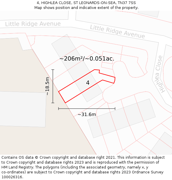 4, HIGHLEA CLOSE, ST LEONARDS-ON-SEA, TN37 7SS: Plot and title map