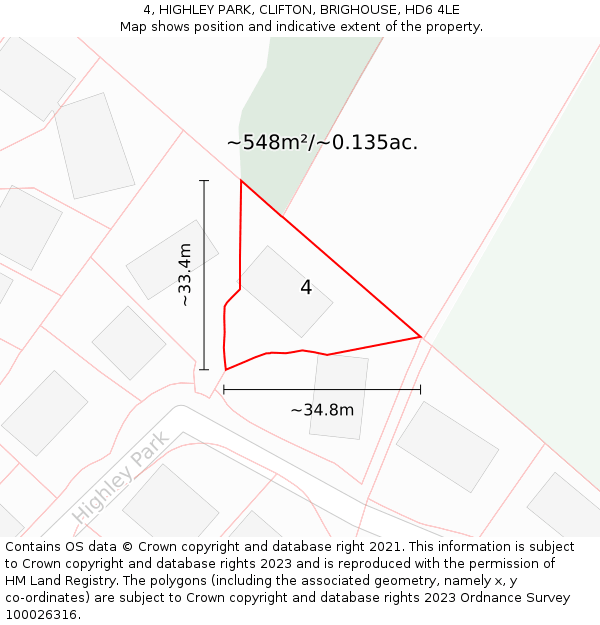 4, HIGHLEY PARK, CLIFTON, BRIGHOUSE, HD6 4LE: Plot and title map