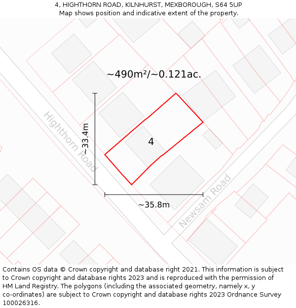 4, HIGHTHORN ROAD, KILNHURST, MEXBOROUGH, S64 5UP: Plot and title map