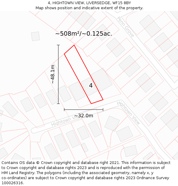 4, HIGHTOWN VIEW, LIVERSEDGE, WF15 8BY: Plot and title map
