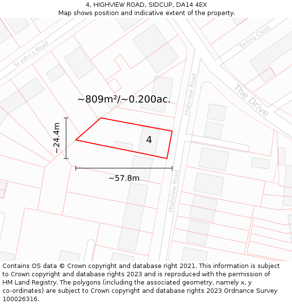 4, HIGHVIEW ROAD, SIDCUP, DA14 4EX: Plot and title map