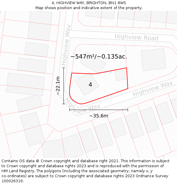 4, HIGHVIEW WAY, BRIGHTON, BN1 8WS: Plot and title map