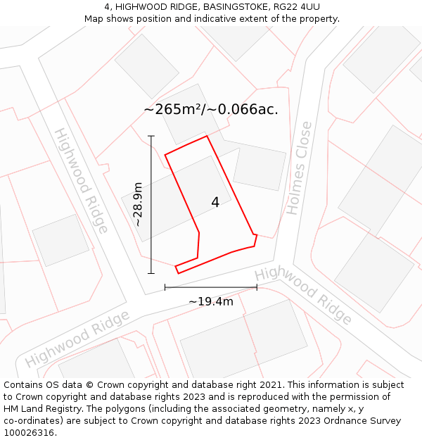 4, HIGHWOOD RIDGE, BASINGSTOKE, RG22 4UU: Plot and title map