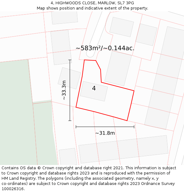 4, HIGHWOODS CLOSE, MARLOW, SL7 3PG: Plot and title map