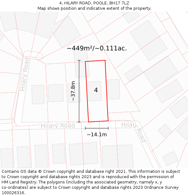 4, HILARY ROAD, POOLE, BH17 7LZ: Plot and title map
