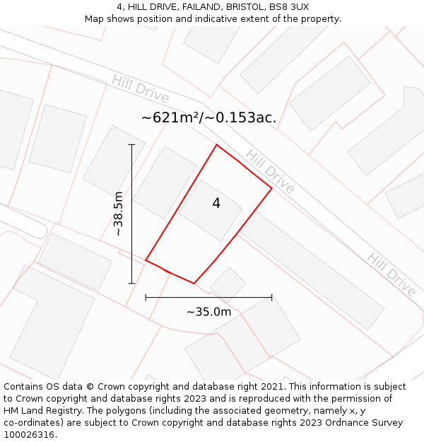 4, HILL DRIVE, FAILAND, BRISTOL, BS8 3UX: Plot and title map