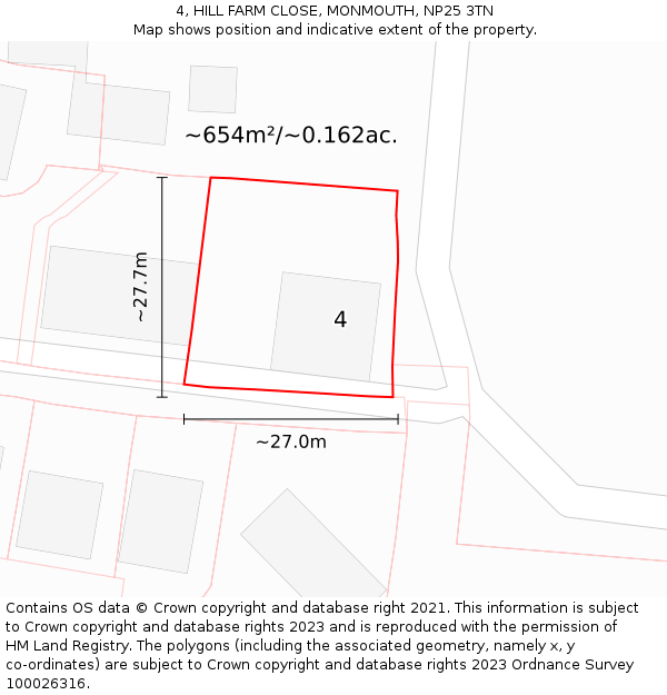 4, HILL FARM CLOSE, MONMOUTH, NP25 3TN: Plot and title map