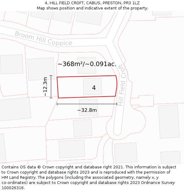 4, HILL FIELD CROFT, CABUS, PRESTON, PR3 1LZ: Plot and title map
