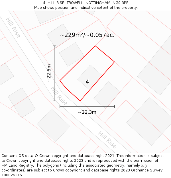 4, HILL RISE, TROWELL, NOTTINGHAM, NG9 3PE: Plot and title map