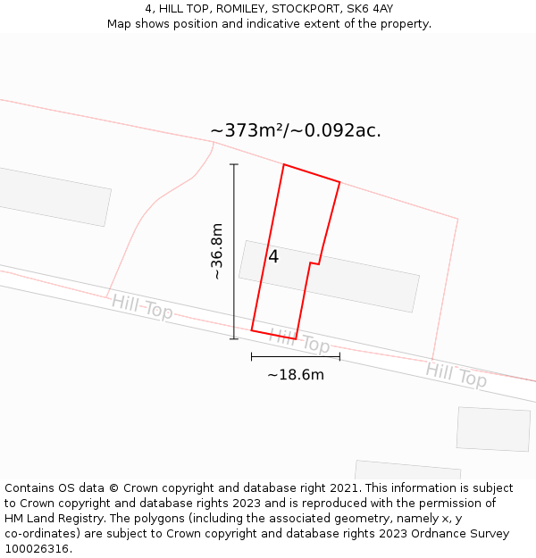 4, HILL TOP, ROMILEY, STOCKPORT, SK6 4AY: Plot and title map