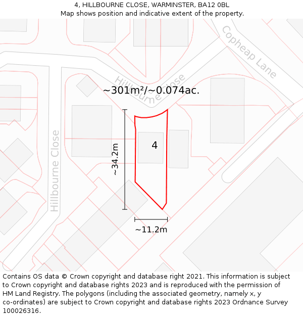 4, HILLBOURNE CLOSE, WARMINSTER, BA12 0BL: Plot and title map