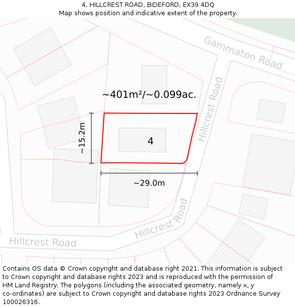 4, HILLCREST ROAD, BIDEFORD, EX39 4DQ: Plot and title map