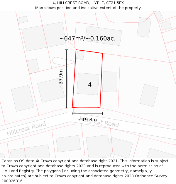 4, HILLCREST ROAD, HYTHE, CT21 5EX: Plot and title map