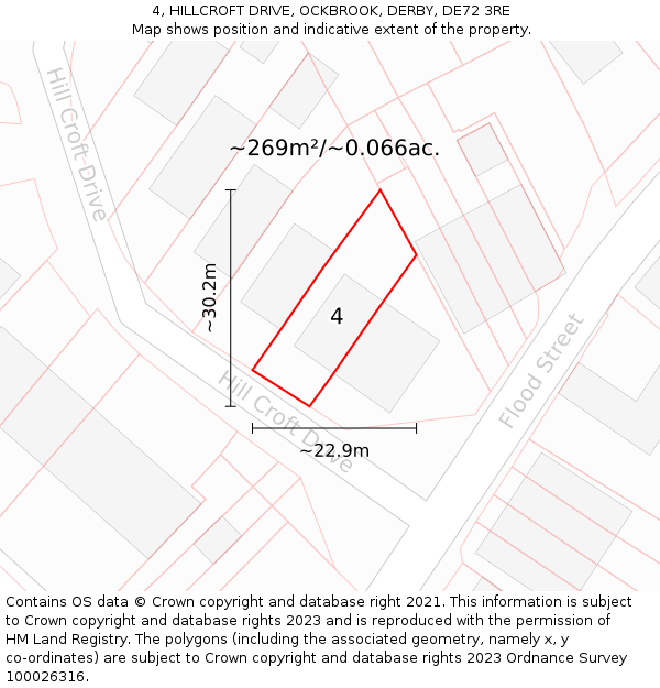 4, HILLCROFT DRIVE, OCKBROOK, DERBY, DE72 3RE: Plot and title map