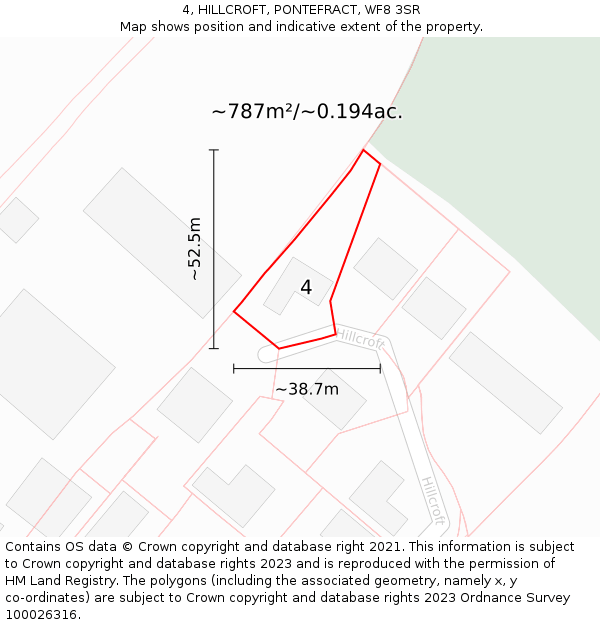 4, HILLCROFT, PONTEFRACT, WF8 3SR: Plot and title map