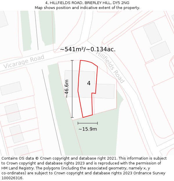 4, HILLFIELDS ROAD, BRIERLEY HILL, DY5 2NG: Plot and title map